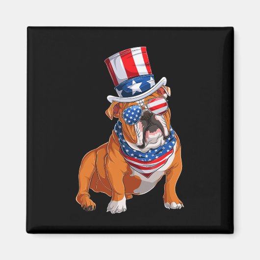 Bulldog hond 4 juli Amerikaanse vlag Magneet (Voorkant)