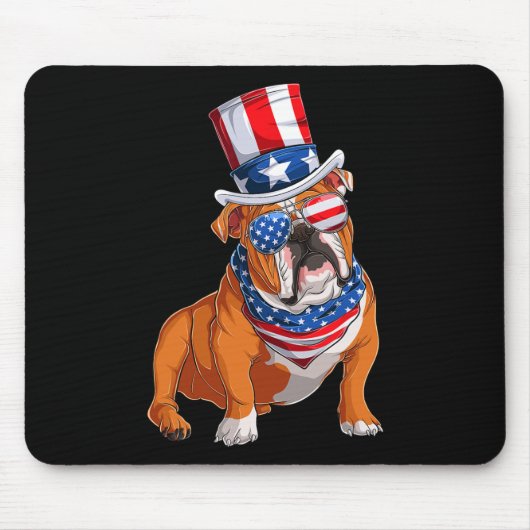 Bulldog hond 4 juli Amerikaanse vlag Muismat (Voorkant)