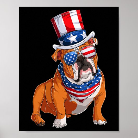 Bulldog hond 4 juli Amerikaanse vlag Poster (Voorkant)