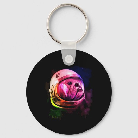Bulldog hond astronaut ruimtevaarders sleutelhanger (Voorkant)