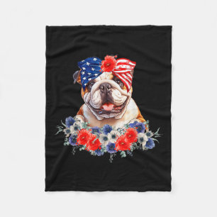 Bulldog Hond Bandana Amerikaanse Vlag 4 juli  Fleece Deken