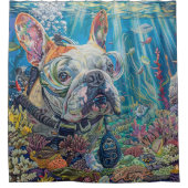 Bulldog hond duiken onder water douchegordijn (Voorkant)