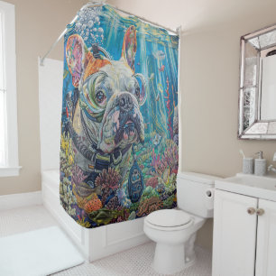 Bulldog Hond Duikt Onderwater Douchegordijn