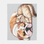 Bulldog Hond en Kat Fleece Deken Liefde Knuffel (Voorkant)