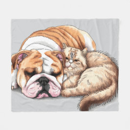 Bulldog Hond en Kat Fleece Deken Liefde Knuffel