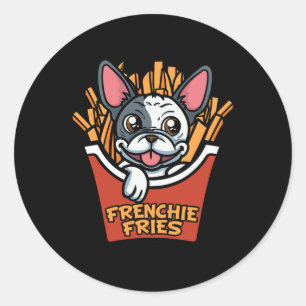 Bulldog Hond Frenchie Fries Frieten Fun eten Ronde Sticker