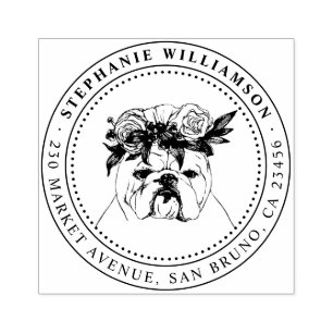Bulldog hond illustratie naam & retouradres rubberstempel