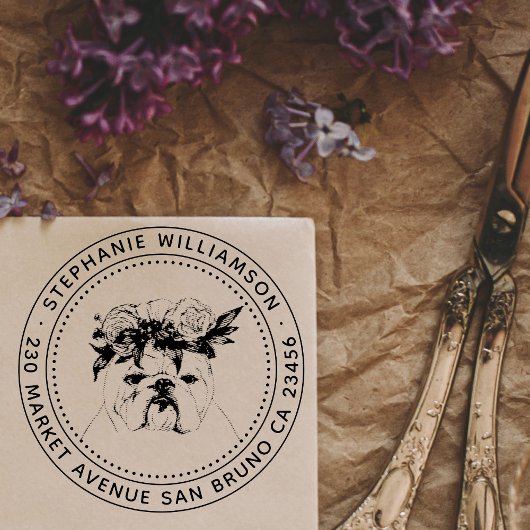 Bulldog hond illustratie naam & retouradres  zelfinktende stempel
