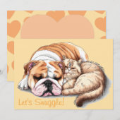 Bulldog Hond Kat Laat Ons Knuffelen Hartjes Kerstk Feestdagenkaart (Voorkant / Achterkant)