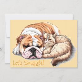 Bulldog Hond Kat Laten We Knuffelen Hartjes Kerstk Feestdagenkaart