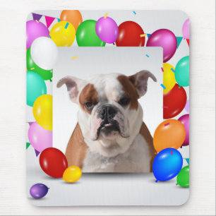 Bulldog Hond met kleurrijke ballonnen verjaardag t Muismat