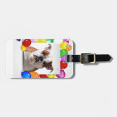Bulldog hond met kleurrijke ballonnen Verjaardagst Bagagelabel (Voorkant horizontaal)