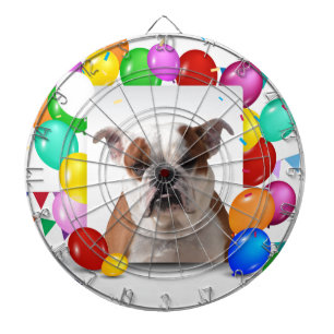 Bulldog hond met kleurrijke ballonnen Verjaardagst Dartbord