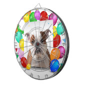 Bulldog hond met kleurrijke ballonnen Verjaardagst Dartbord (Voorkant Rechts)