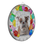 Bulldog hond met kleurrijke ballonnen Verjaardagst Dartbord (Voorkant Links)