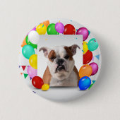 Bulldog hond met kleurrijke ballonnen Verjaardagst Ronde Button 5,7 Cm (Voorkant)