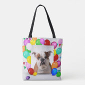 Bulldog hond met kleurrijke ballonnen Verjaardagst Tote Bag (Achterkant)