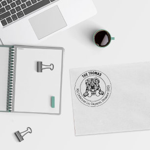 Bulldog hond retour adres familie rubberstempel