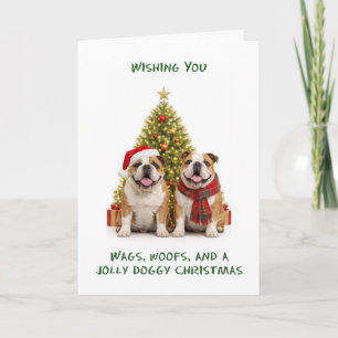 Bulldog Honden Kerstmis Feestdagen Kaart