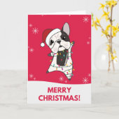 Bulldog Honden Prettig Kerstfeest Winter Dieren Ka Kaart (Gele Bloem)