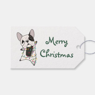 Bulldog Honden Vrolijk Kerstmis Winter Dieren Truc Cadeaulabel