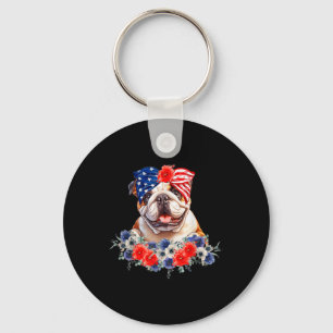 Bulldog hondenbandana Amerikaanse vlag 4 juli Sleutelhanger