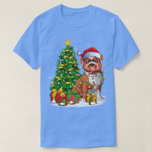 Bulldog Hondenliefhebber Xmas Tree Santa Funny Bul T-shirt (Design voorkant)