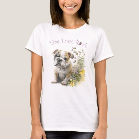 Bulldog Hondenmoeder Bloemstuk T-shirt (Voorkant)