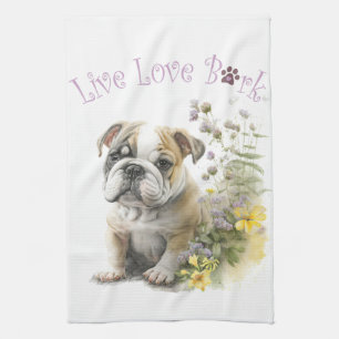 Bulldog Hondenmoeder Bloemstuk Theedoek
