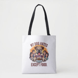 Bulldog Iedereen Behalve Eten Grappige Cartoon Tote Bag