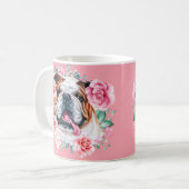 Bulldog illustratie waterverf roos florale kunst koffiemok (Voorkant links)