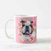 Bulldog illustratie waterverf roos florale kunst koffiemok (Links)