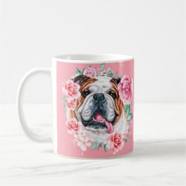 Bulldog illustratie waterverf roos florale kunst koffiemok