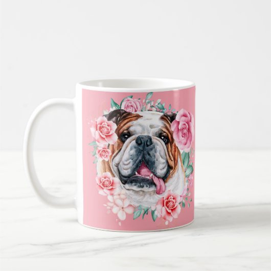 Bulldog illustratie waterverf roos florale kunst koffiemok (Links)