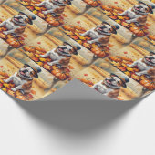 Bulldog in de herfst verlaat Thanksgiving kunst Cadeaupapier (Hoek)