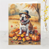 Bulldog in de herfst verlaat Thanksgiving kunst Kaart (Gele Bloem)