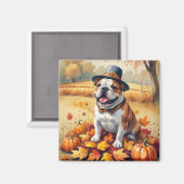 Bulldog in de herfst verlaat Thanksgiving kunst Magneet (Voorkant / Achterkant)