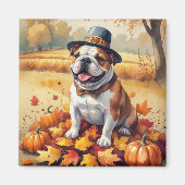 Bulldog in de herfst verlaat Thanksgiving kunst Magneet (Voorkant)