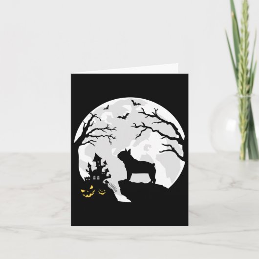 Bulldog in de maan Halloween kostuum Mannen vrouwe Kaart (Voorkant)