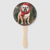 Bulldog in de Sneeuw Kerstmis Handwaaier (Achterkant)