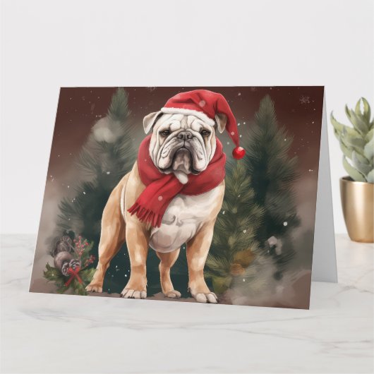 Bulldog in de Sneeuw Kerstmis Kaart (Kleine Plant)