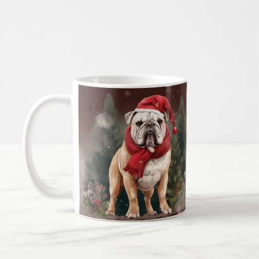 Bulldog in de Sneeuw Kerstmis Koffiemok (Links)