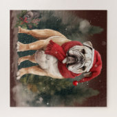 Bulldog in de Sneeuw Kerstmis Legpuzzel (Horizontaal)