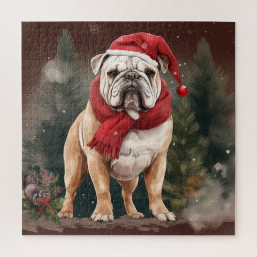 Bulldog in de Sneeuw Kerstmis Legpuzzel (Verticaal)