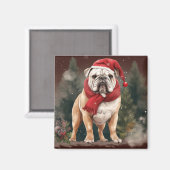 Bulldog in de Sneeuw Kerstmis Magneet (Voorkant / Achterkant)