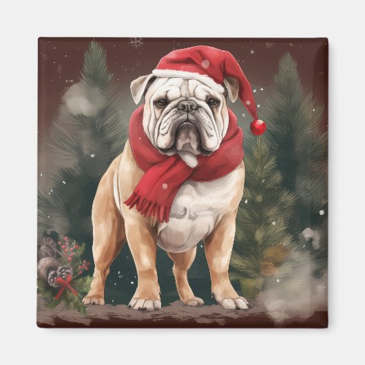 Bulldog in de Sneeuw Kerstmis Magneet (Voorkant)
