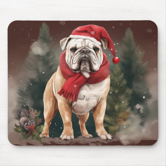 Bulldog in de Sneeuw Kerstmis Muismat (Voorkant)