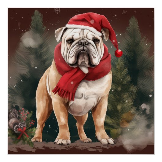 Bulldog in de Sneeuw Kerstmis Perfect Poster (Voorkant)