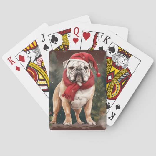 Bulldog in de Sneeuw Kerstmis Pokerkaarten (Achterkant)