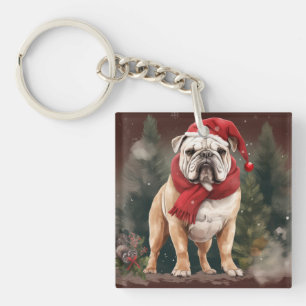 Bulldog in de Sneeuw Kerstmis Sleutelhanger